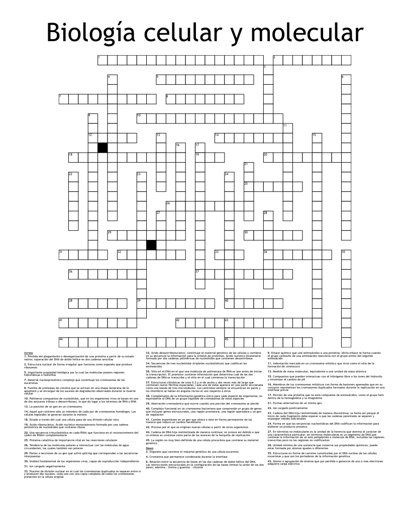 Biología celular y molecular  Crossword