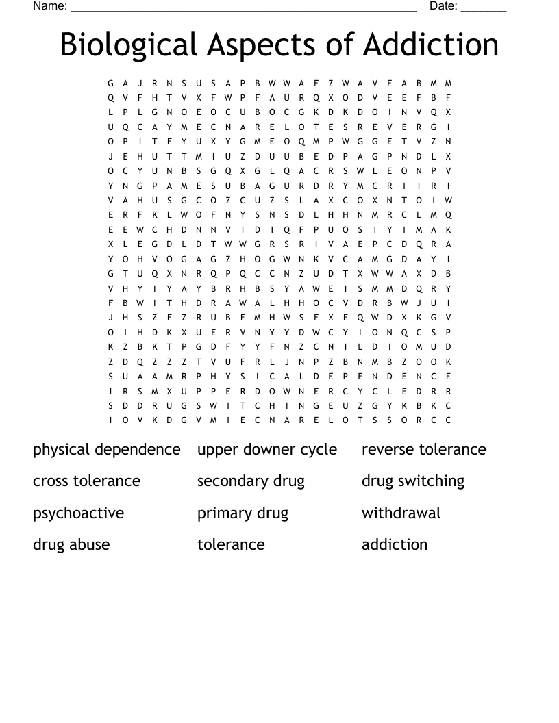 Biological Aspects of Addiction Word Search