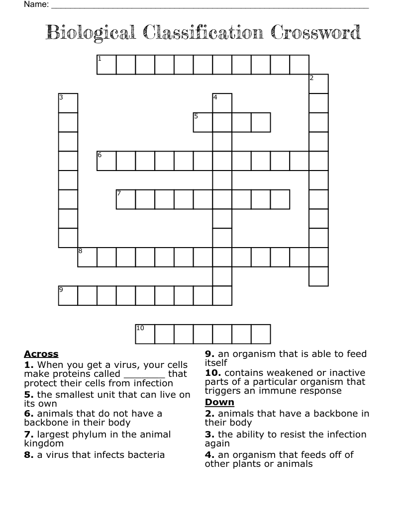 Biological Classification Crossword 