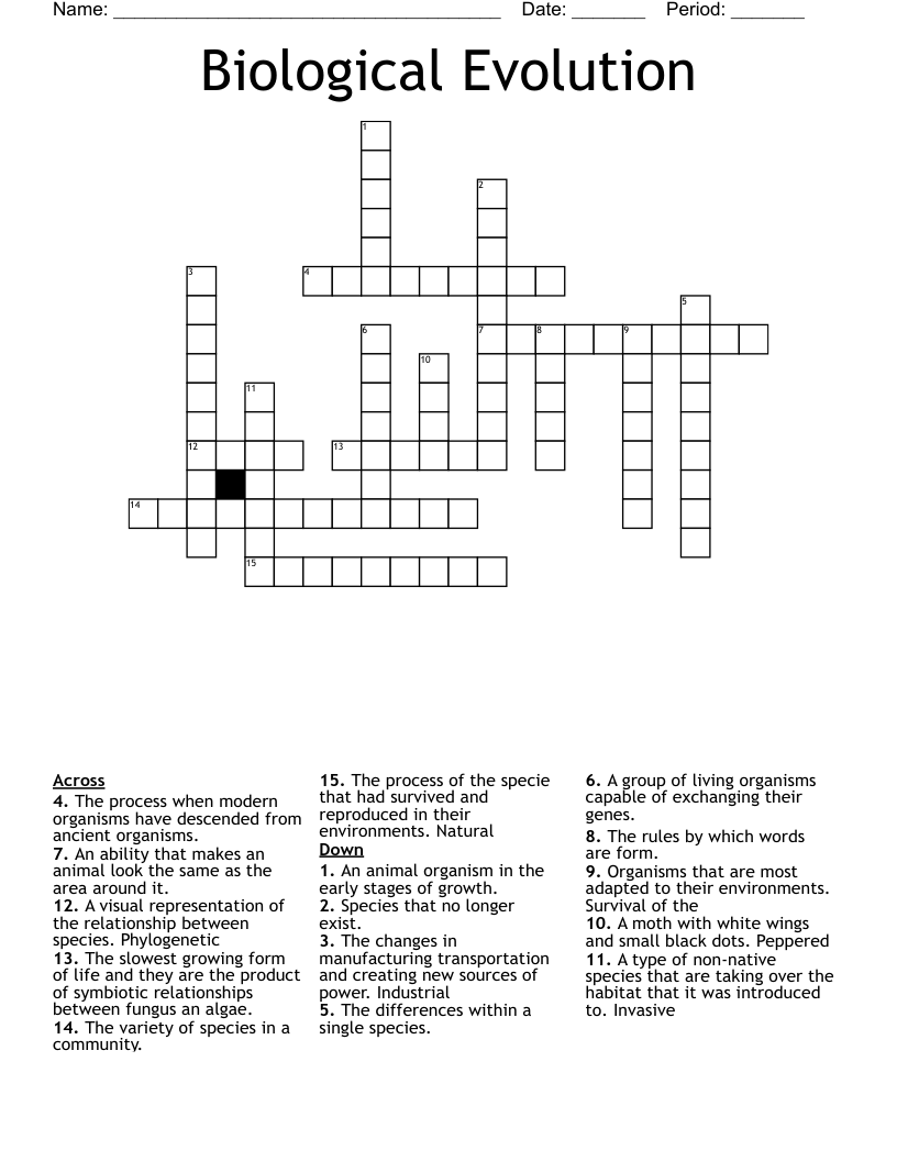 Biological Evolution Crossword