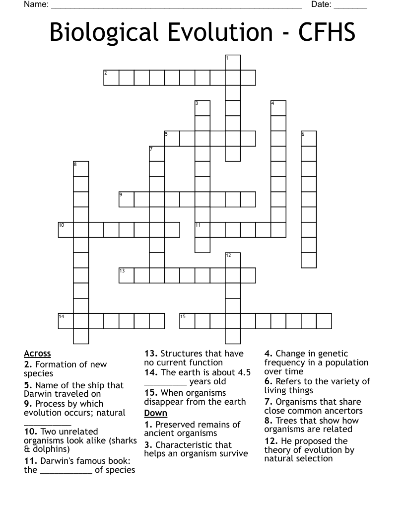 Biological Evolution - CFHS Crossword