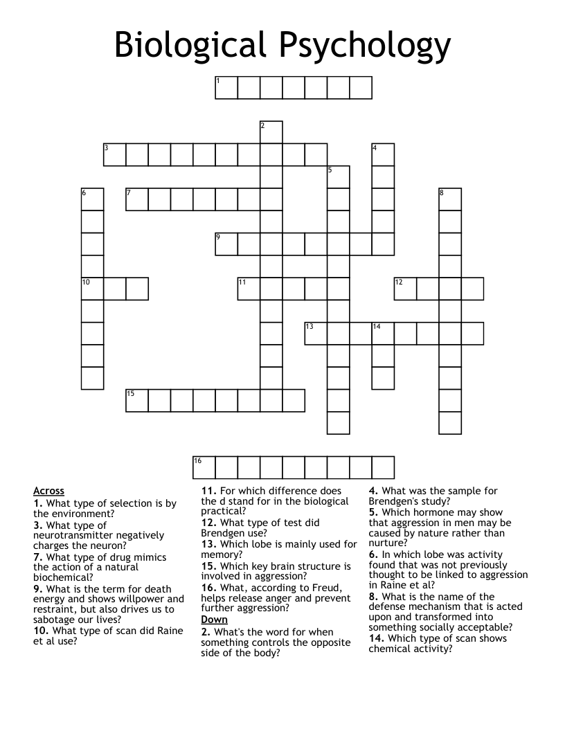 Biological Psychology Crossword