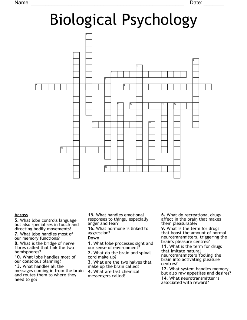 Biological Psychology Crossword