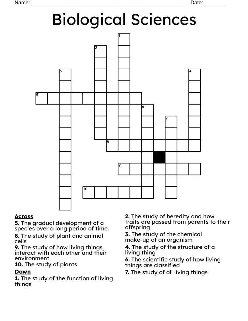 Biological Sciences Crossword