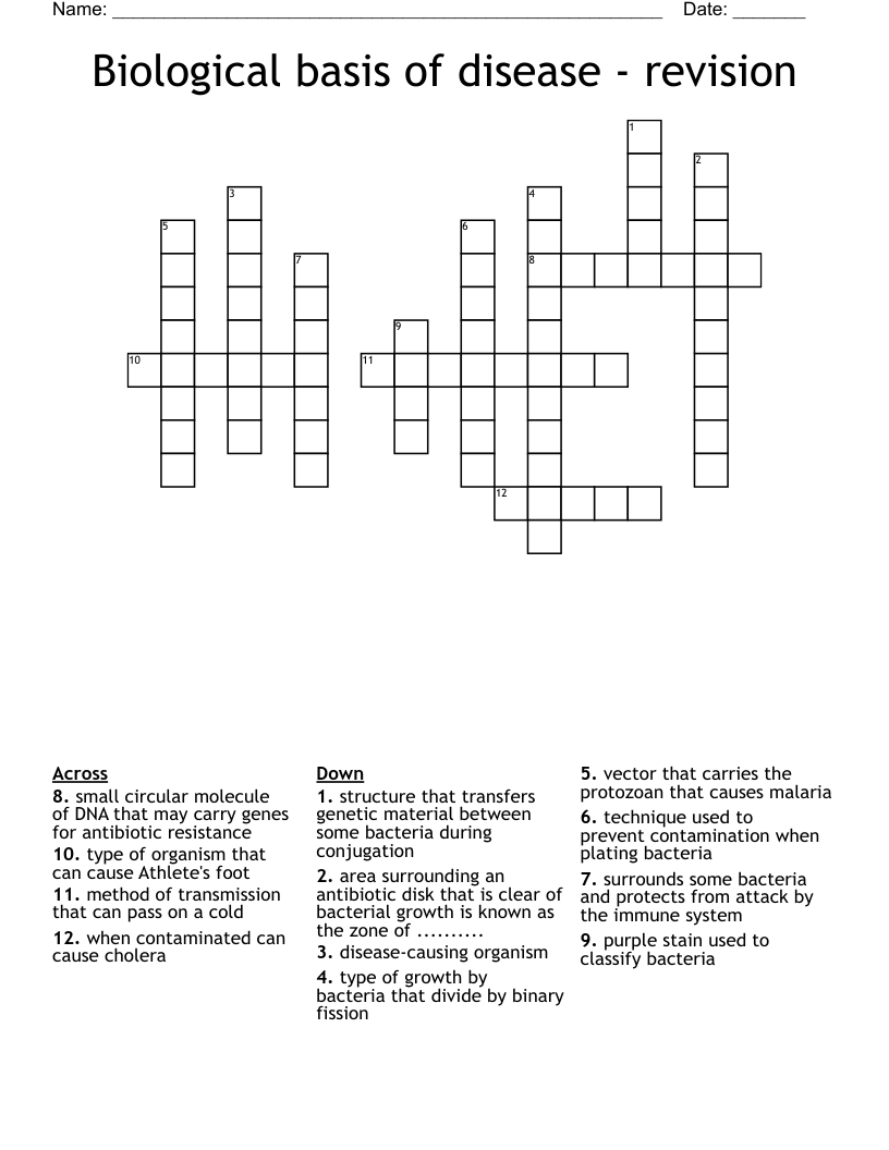 Biological basis of disease - revision Crossword