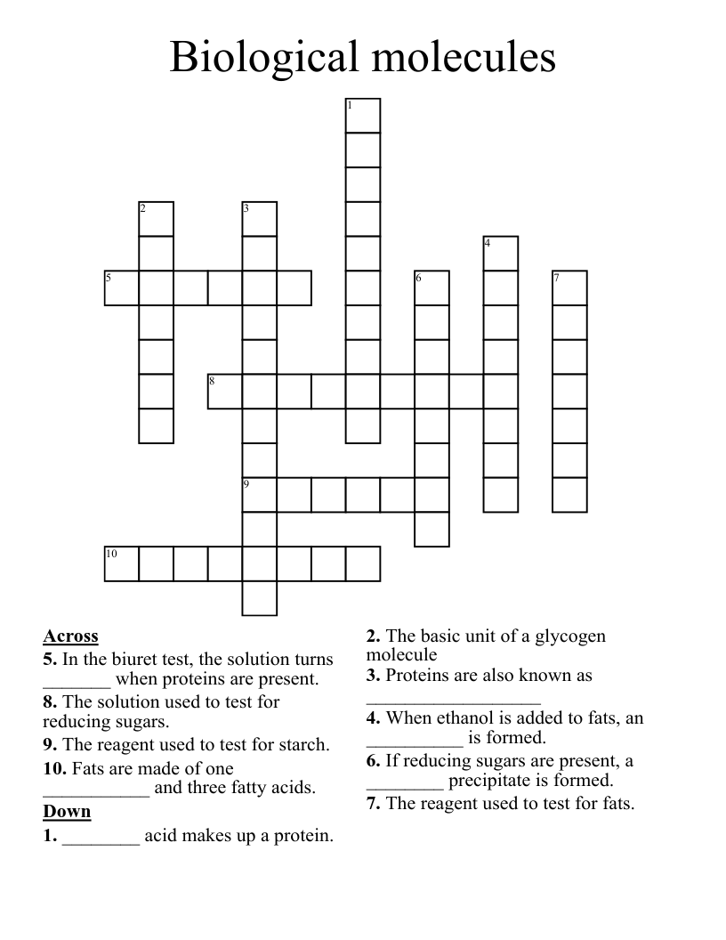 Biological molecules Crossword