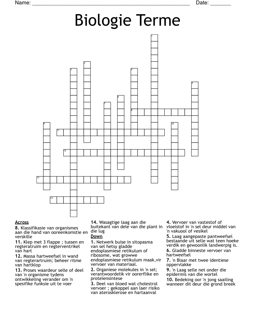 Biologie Terme Crossword