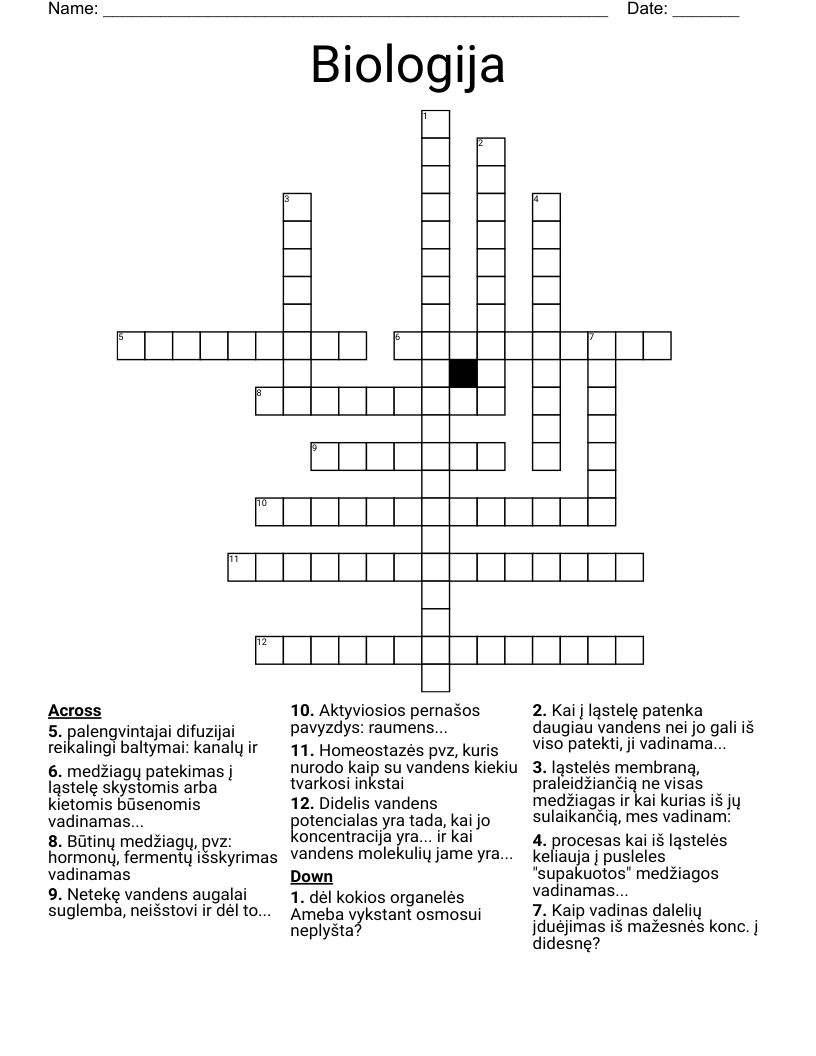 Biologija Crossword