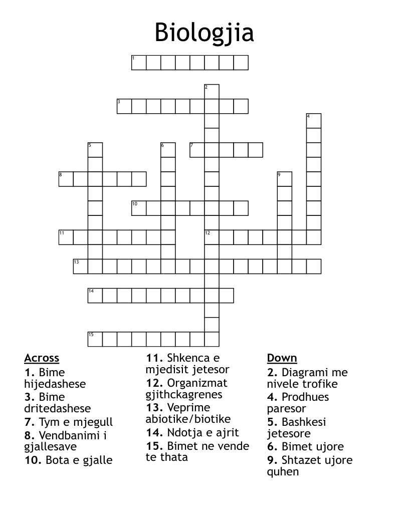 Biologjia Crossword