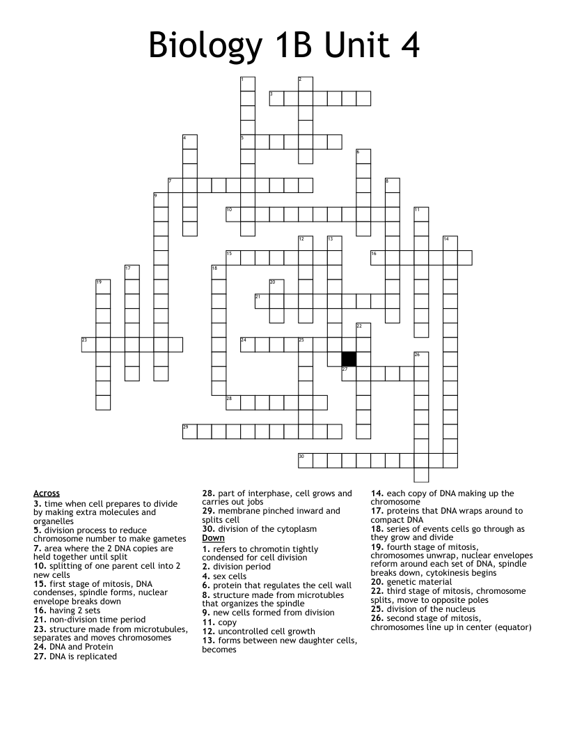Biology 1B Unit 4 Crossword