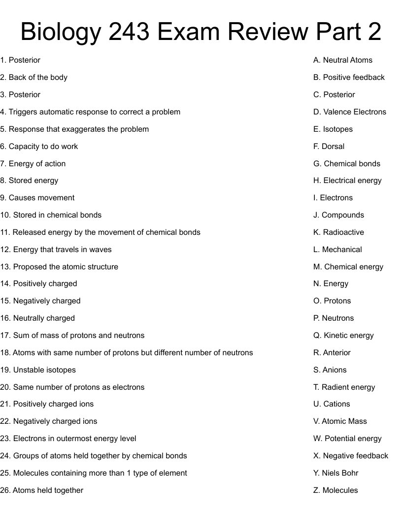 Biology 243 Exam Review Part 2 Worksheet