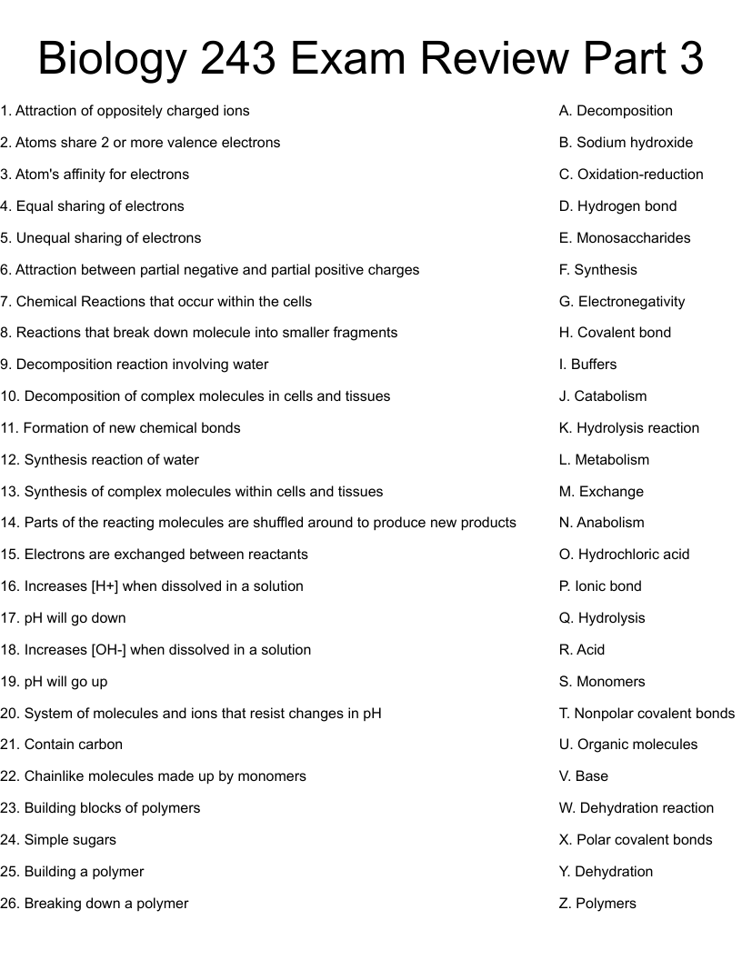 Biology 243 Exam Review Part 3 Worksheet