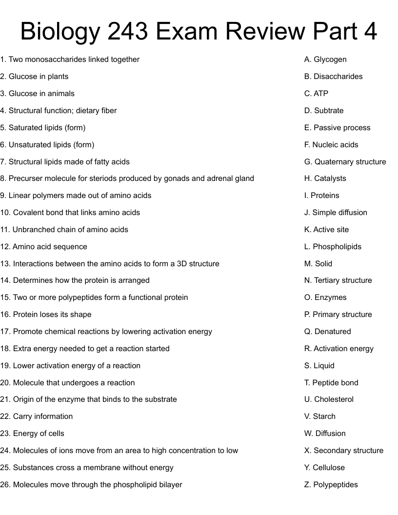 Biology 243 Exam Review Part 4 Worksheet