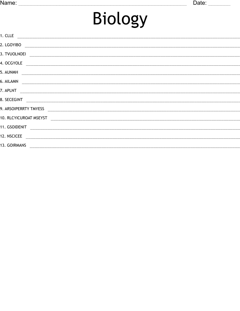 Biology Word Scramble