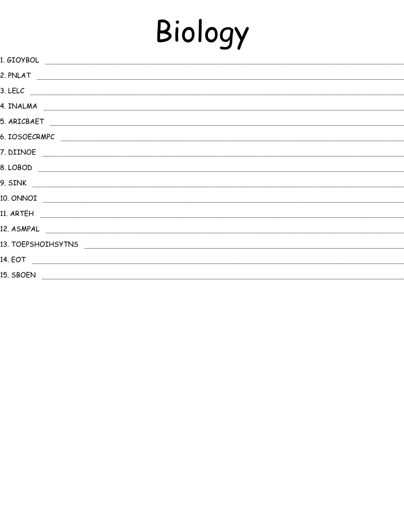 Biology Word Scramble