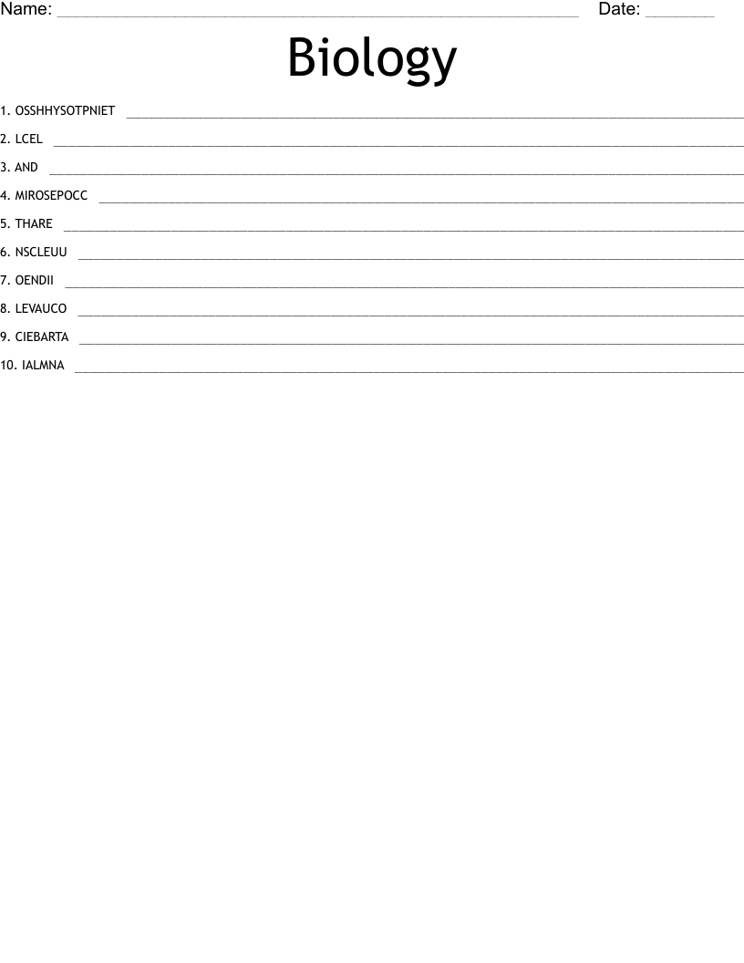 Biology Word Scramble