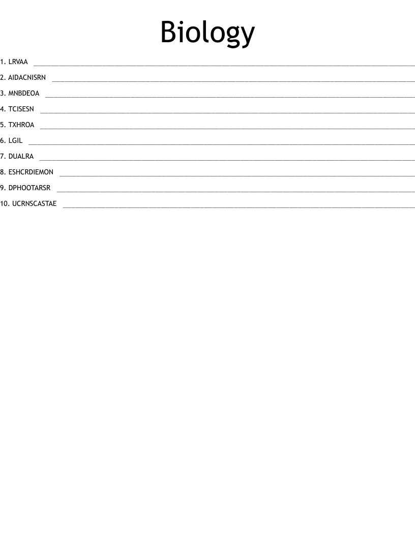 Biology Word Scramble