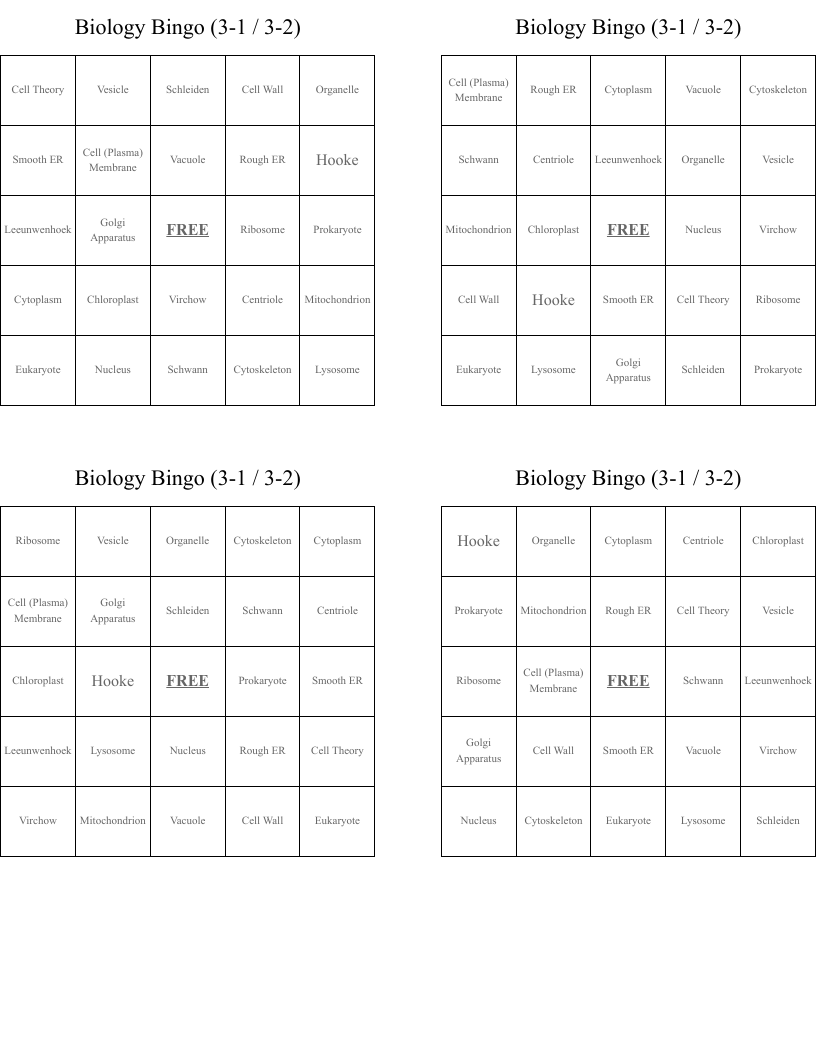 Biology Bingo (3-1 / 3-2)