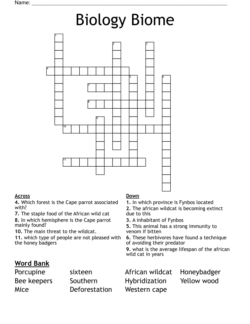 Biology Biome Crossword
