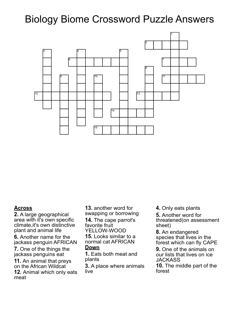 Biology Biome Crossword Puzzle Answers