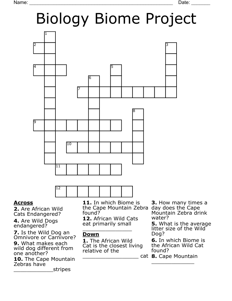 Biology Biome Project Crossword