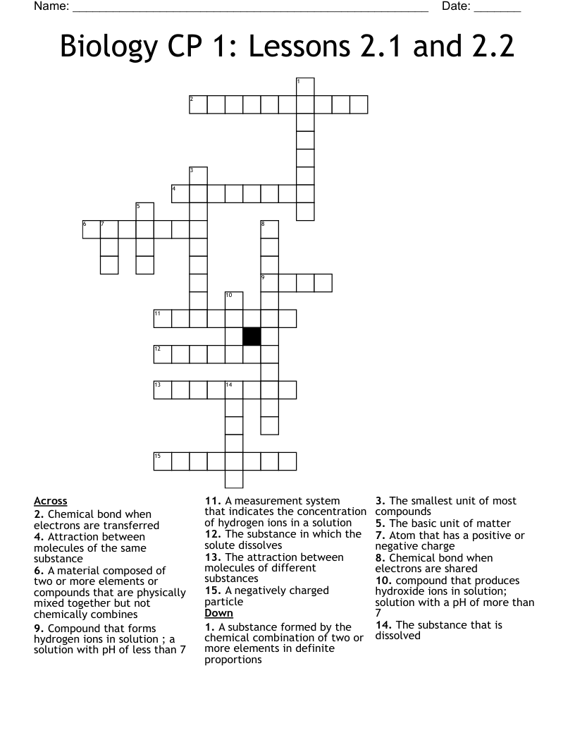 Biology CP 1: Lessons 2.1 and 2.2 Crossword
