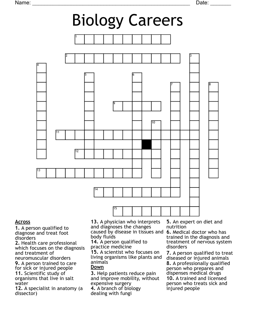 Biology Careers Crossword
