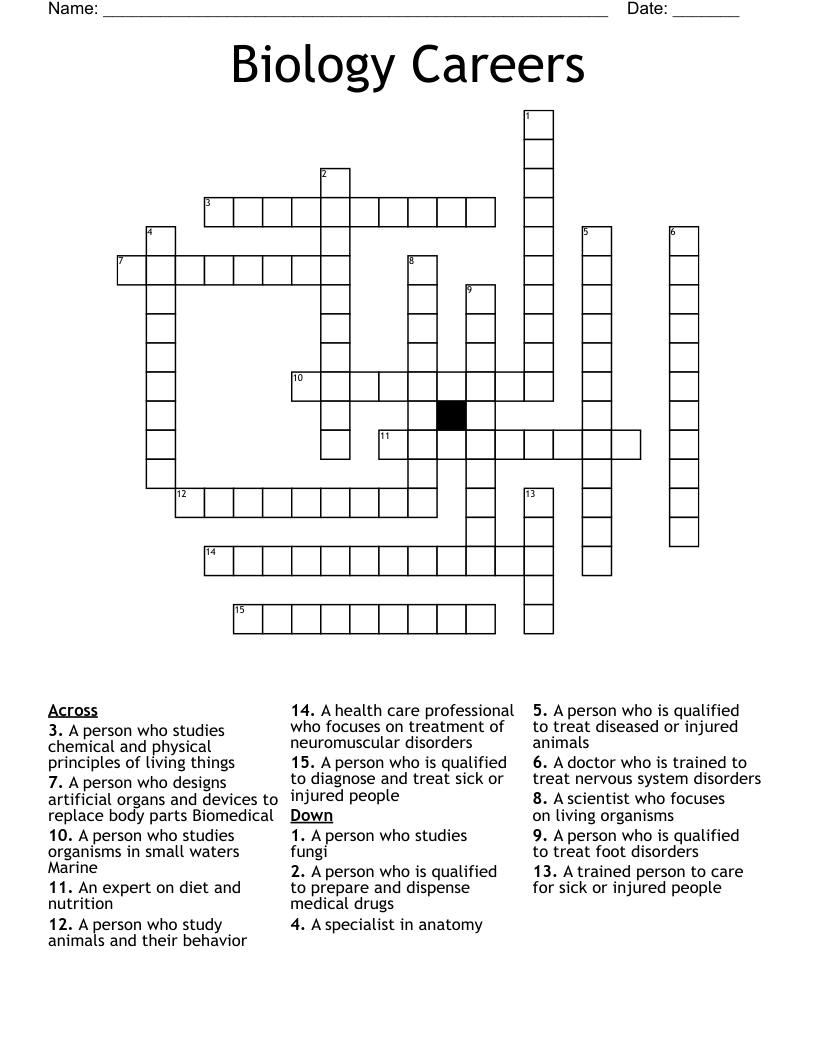 Biology Careers Crossword