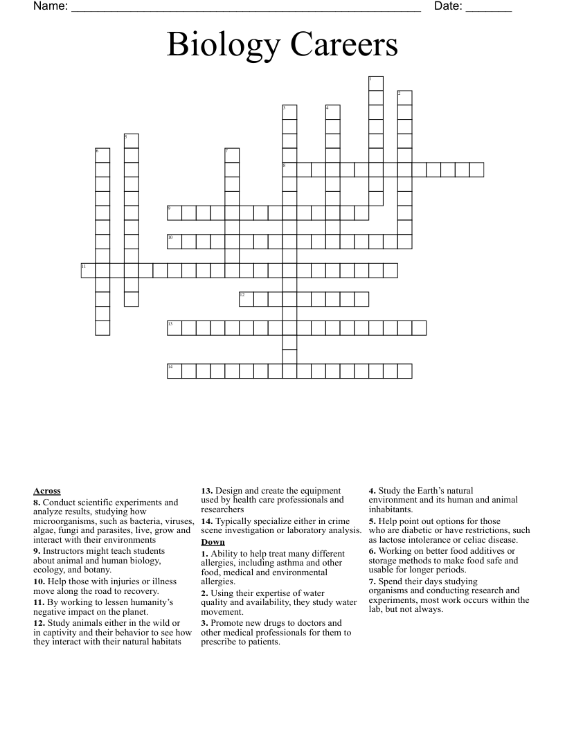 Biology Careers Crossword