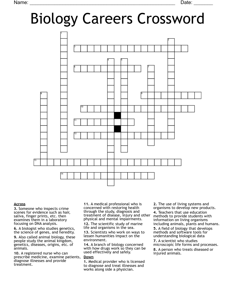 Biology Careers Crossword
