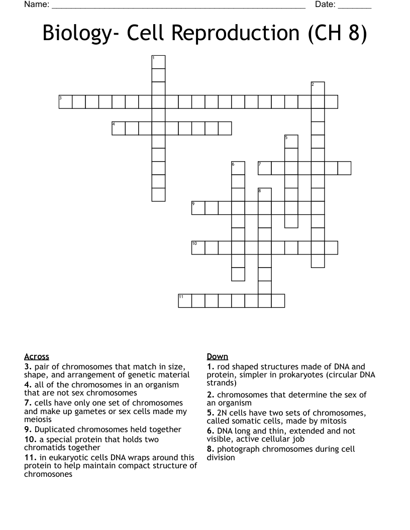 Biology- Cell Reproduction (CH 8) Crossword
