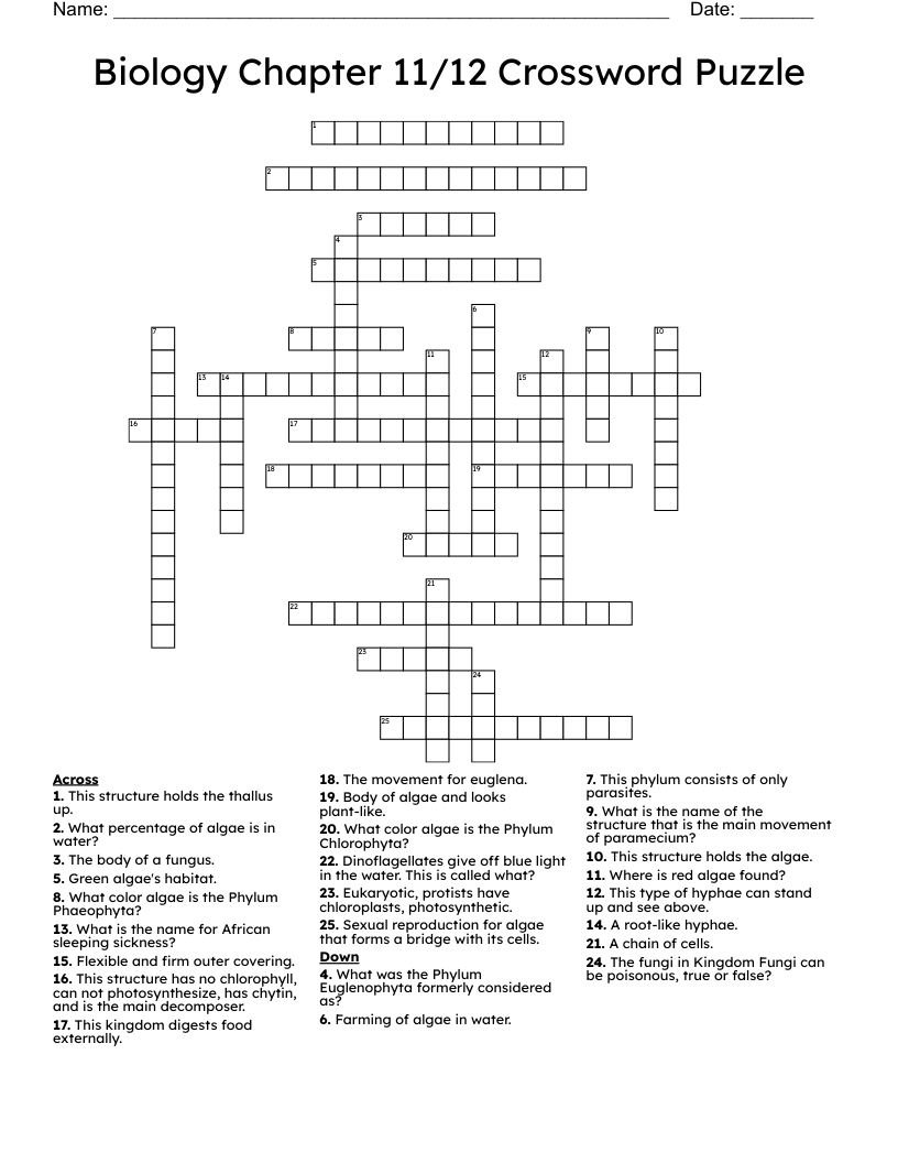 Biology Chapter 11/12 Crossword Puzzle