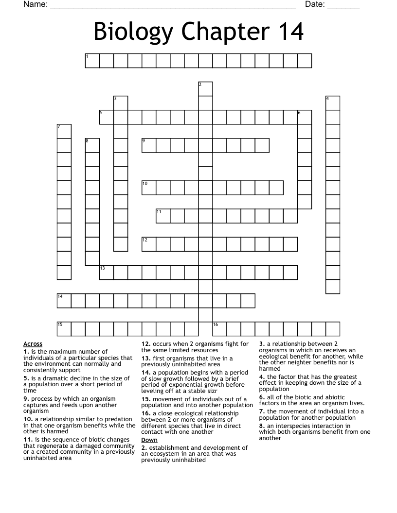Biology Chapter 14 Crossword