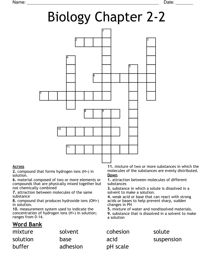 Biology Chapter 2-2 Crossword