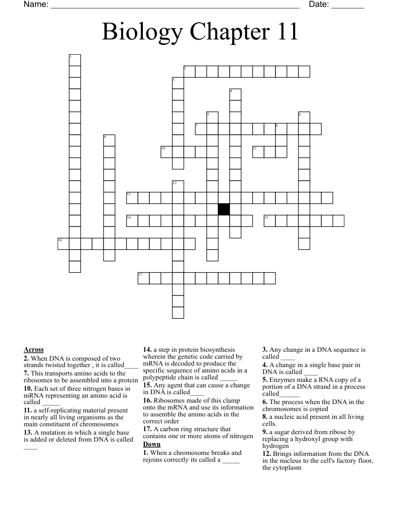 Biology Chapter  11 Crossword