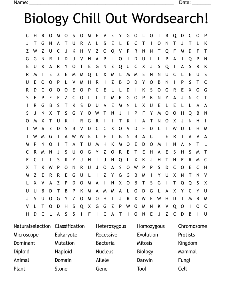 Biology Chill Out Wordsearch!