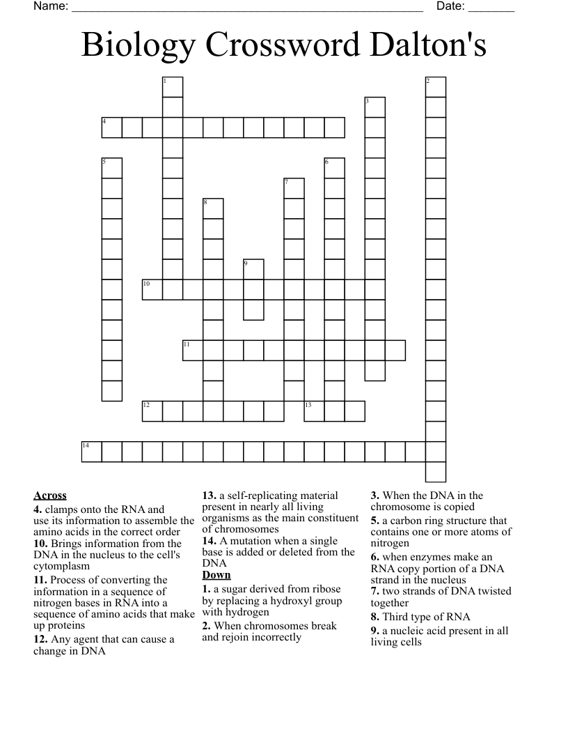 Biology Crossword Dalton's