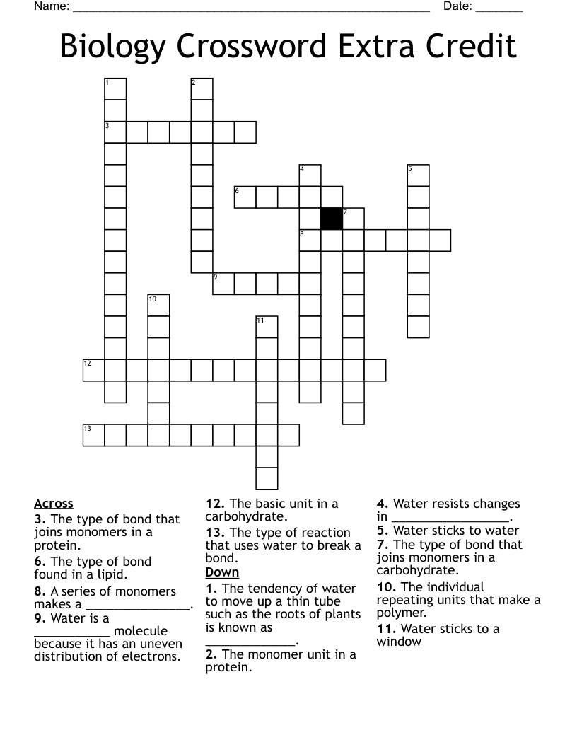 Biology Crossword Extra Credit