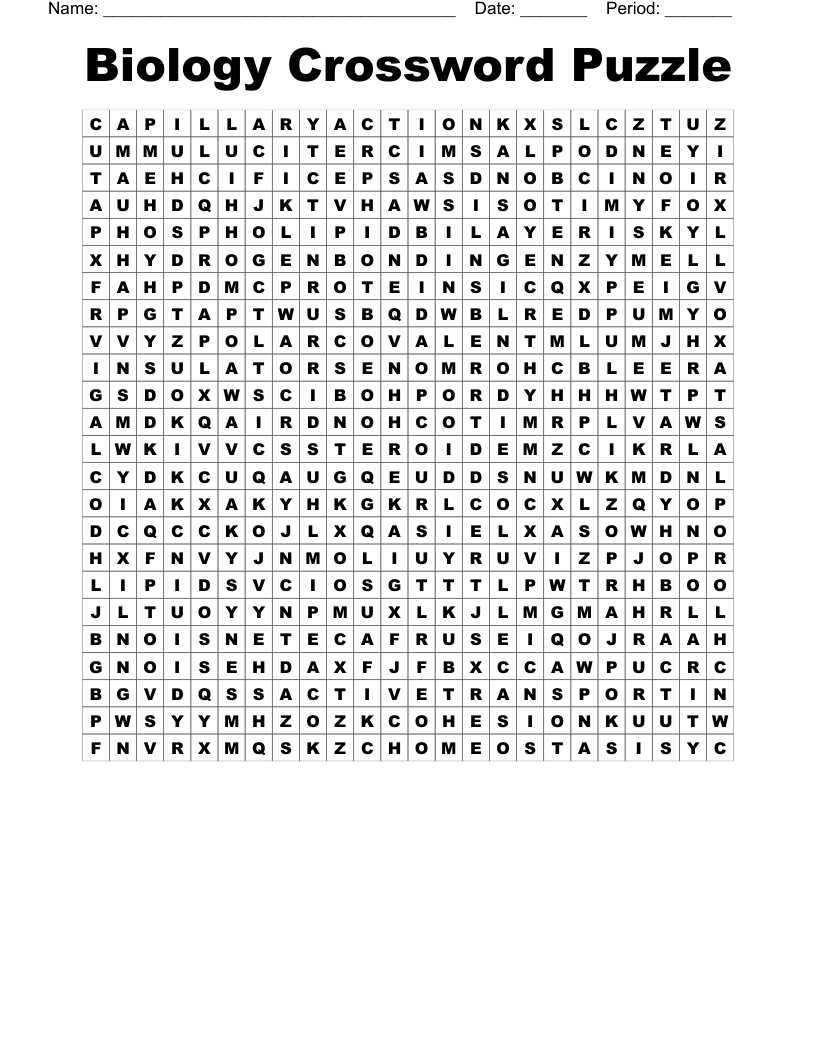 Biology Crossword Puzzle Word Search