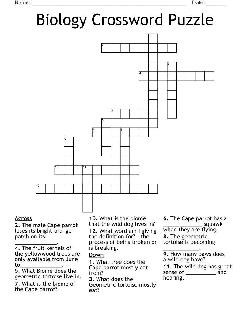 Biology Crossword Puzzle