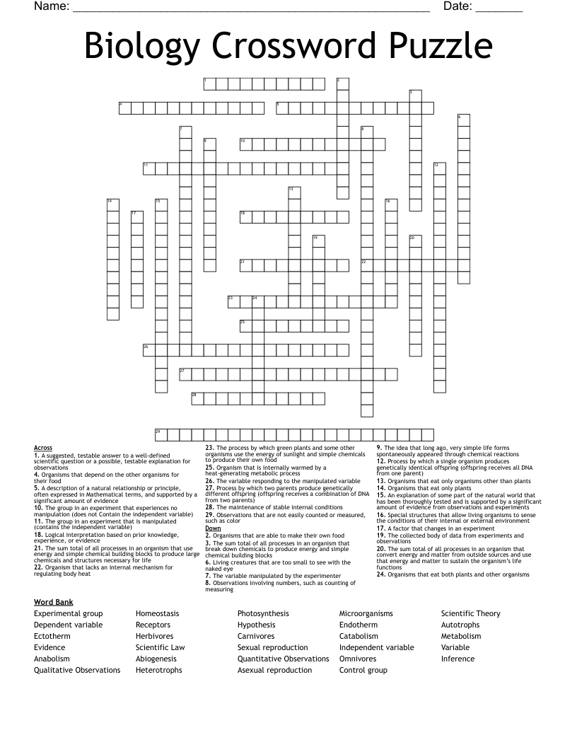 Biology Crossword Puzzle