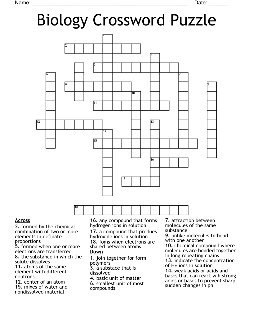 Biology Crossword Puzzle 