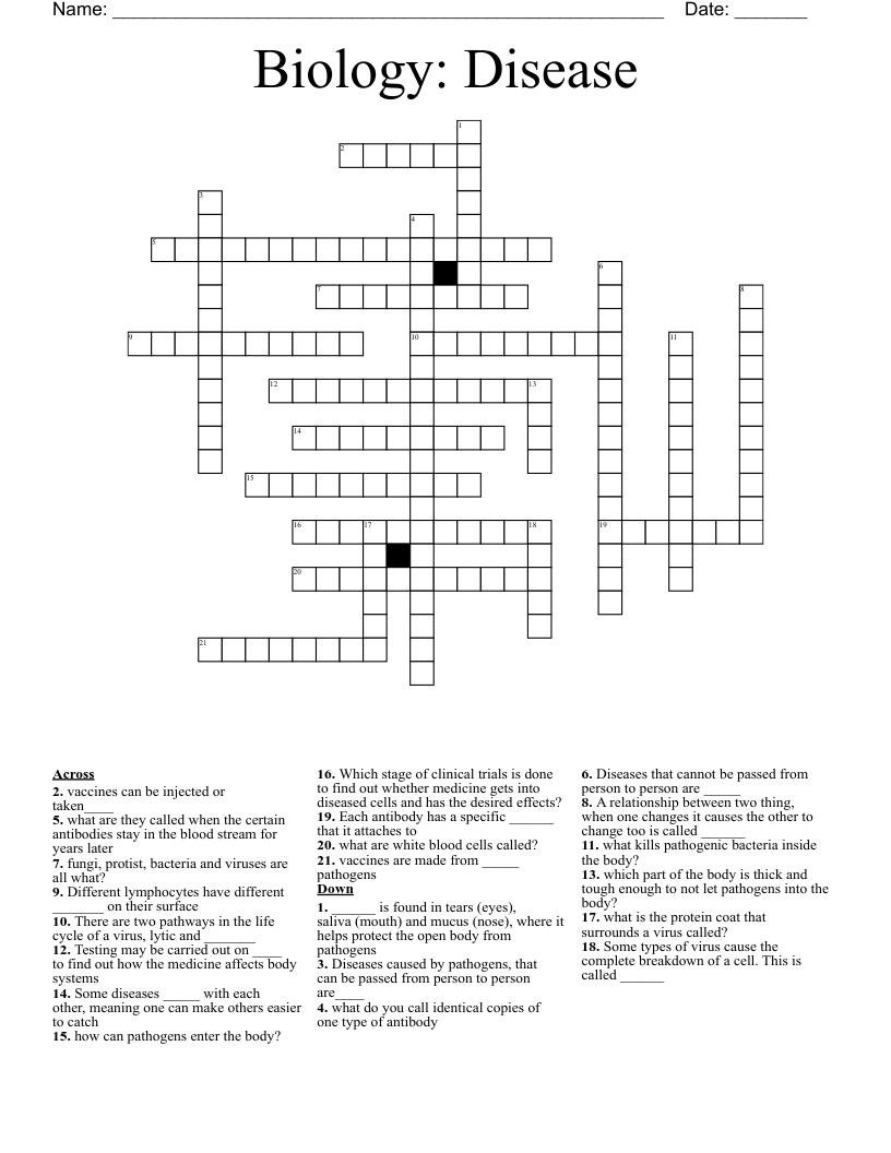 Biology: Disease Crossword