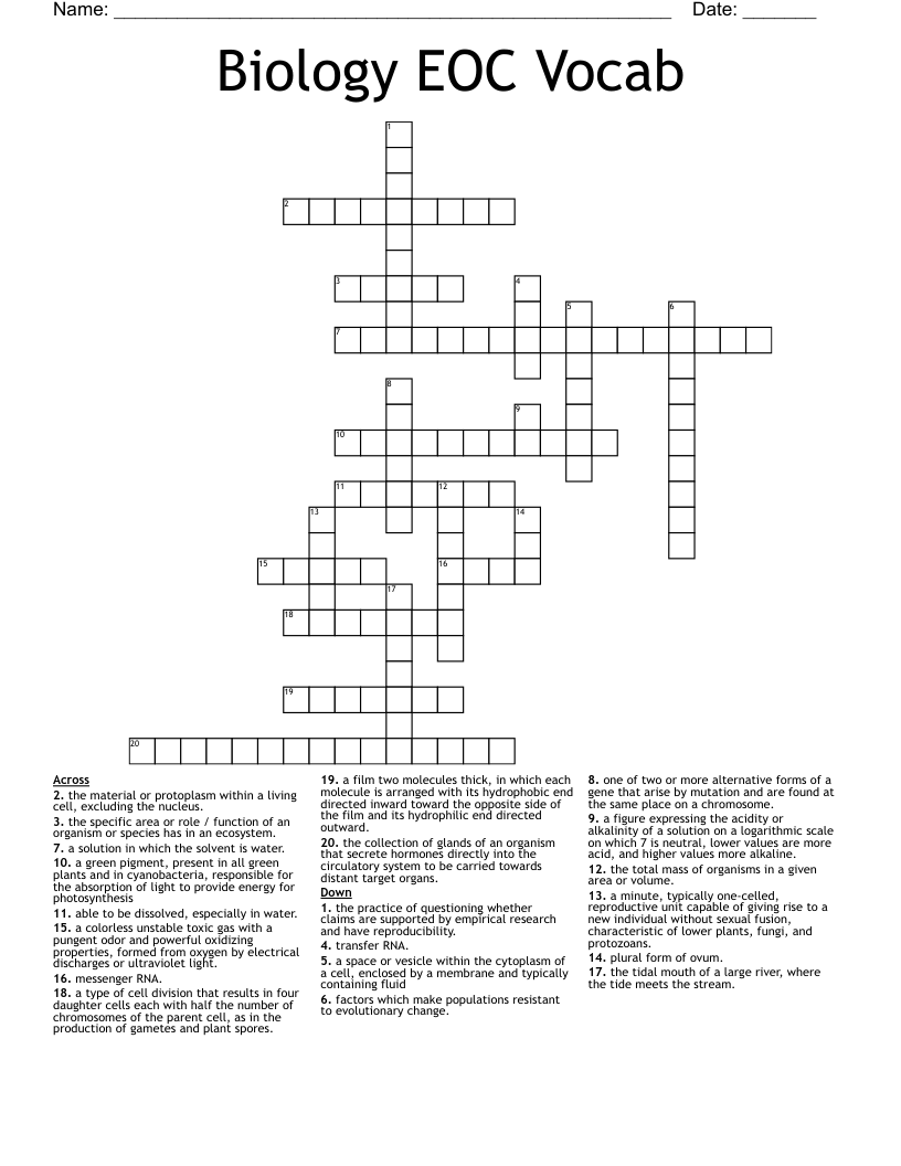 Biology EOC Vocab Crossword