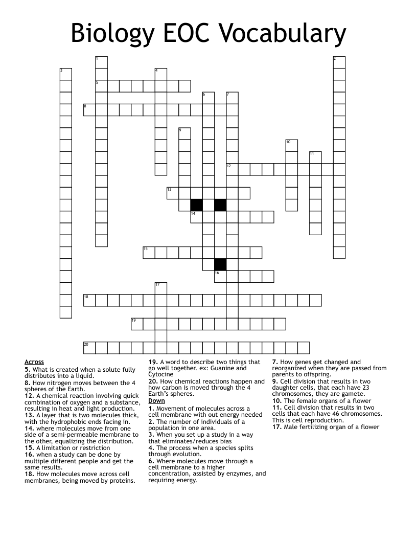 Biology EOC Vocabulary Crossword