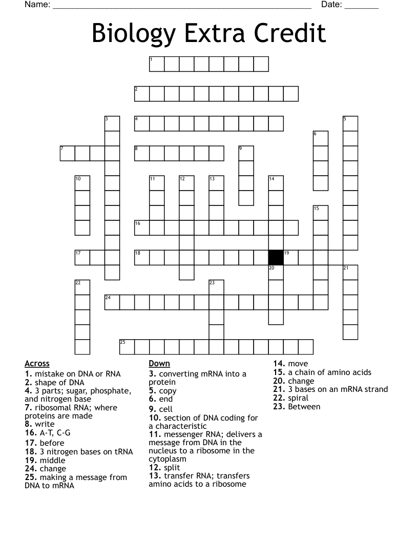 Biology Extra Credit Crossword