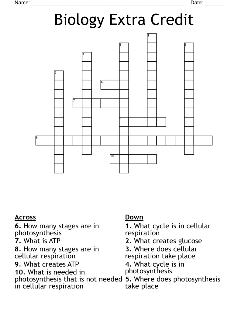 Biology Extra Credit Crossword