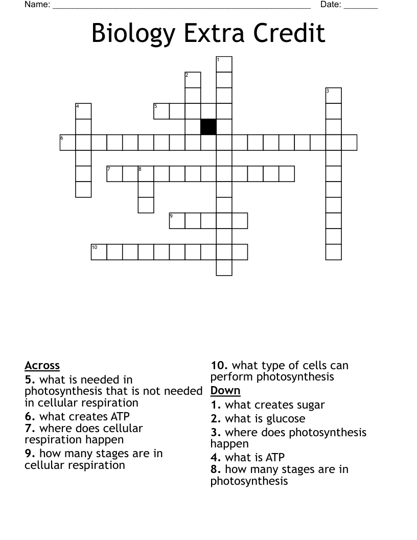 Biology Extra Credit Crossword