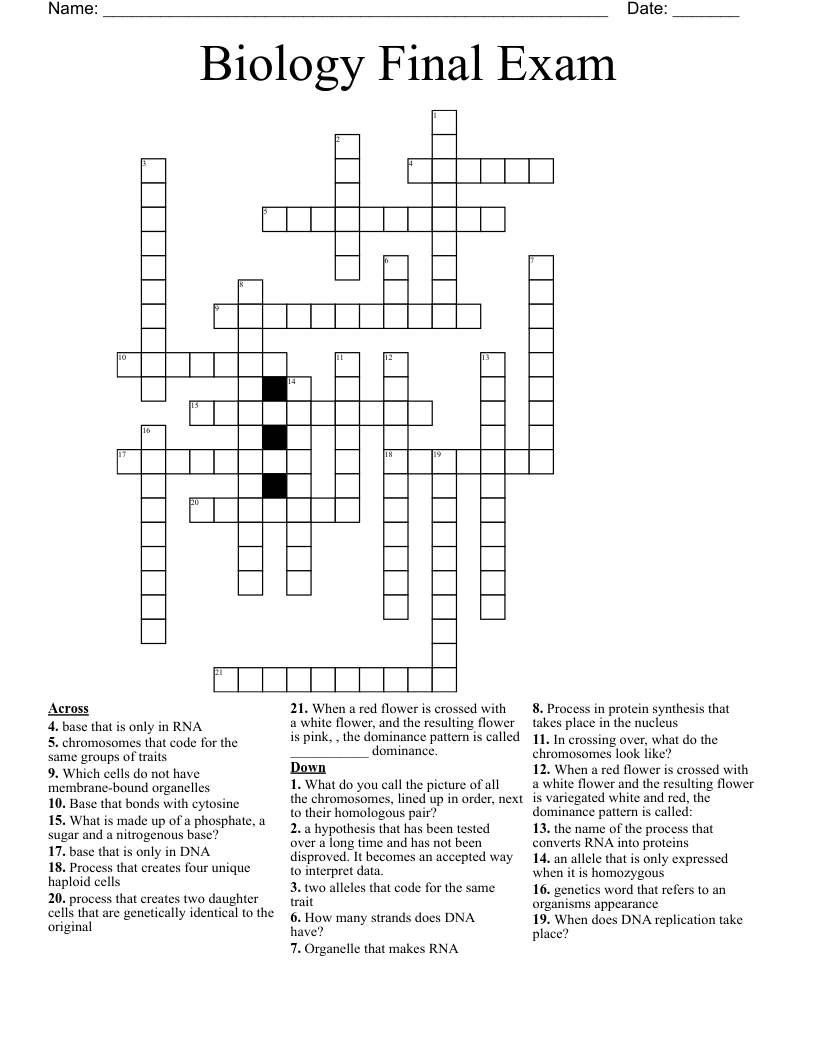 Biology Final Exam Crossword