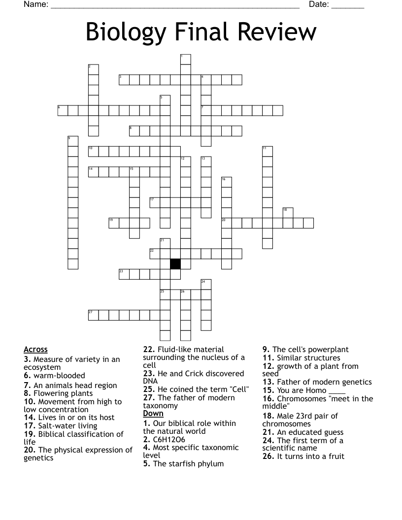 Biology Final Review Crossword